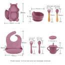 Kit 8 Peças, Prato Formato Esquilo Com Ventosa, Babador, Conjunto Alimentação Para Bebê