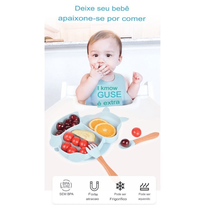 Kit 8 Peças, Prato Formato Esquilo Com Ventosa, Babador, Conjunto Alimentação Para Bebê