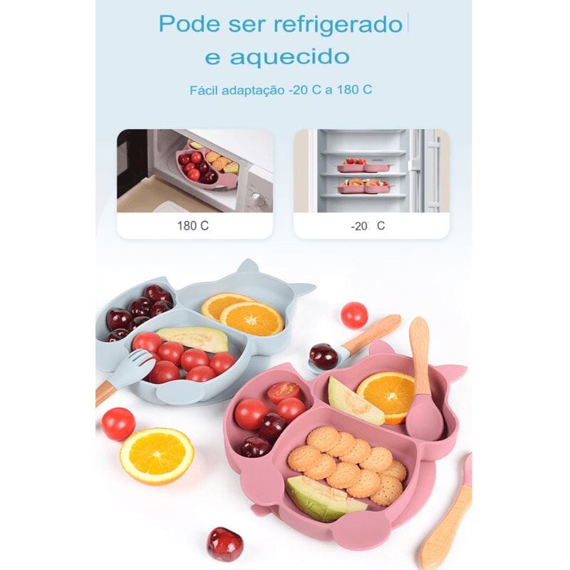 Kit 8 Peças, Prato Formato Esquilo Com Ventosa, Babador, Conjunto Alimentação Para Bebê